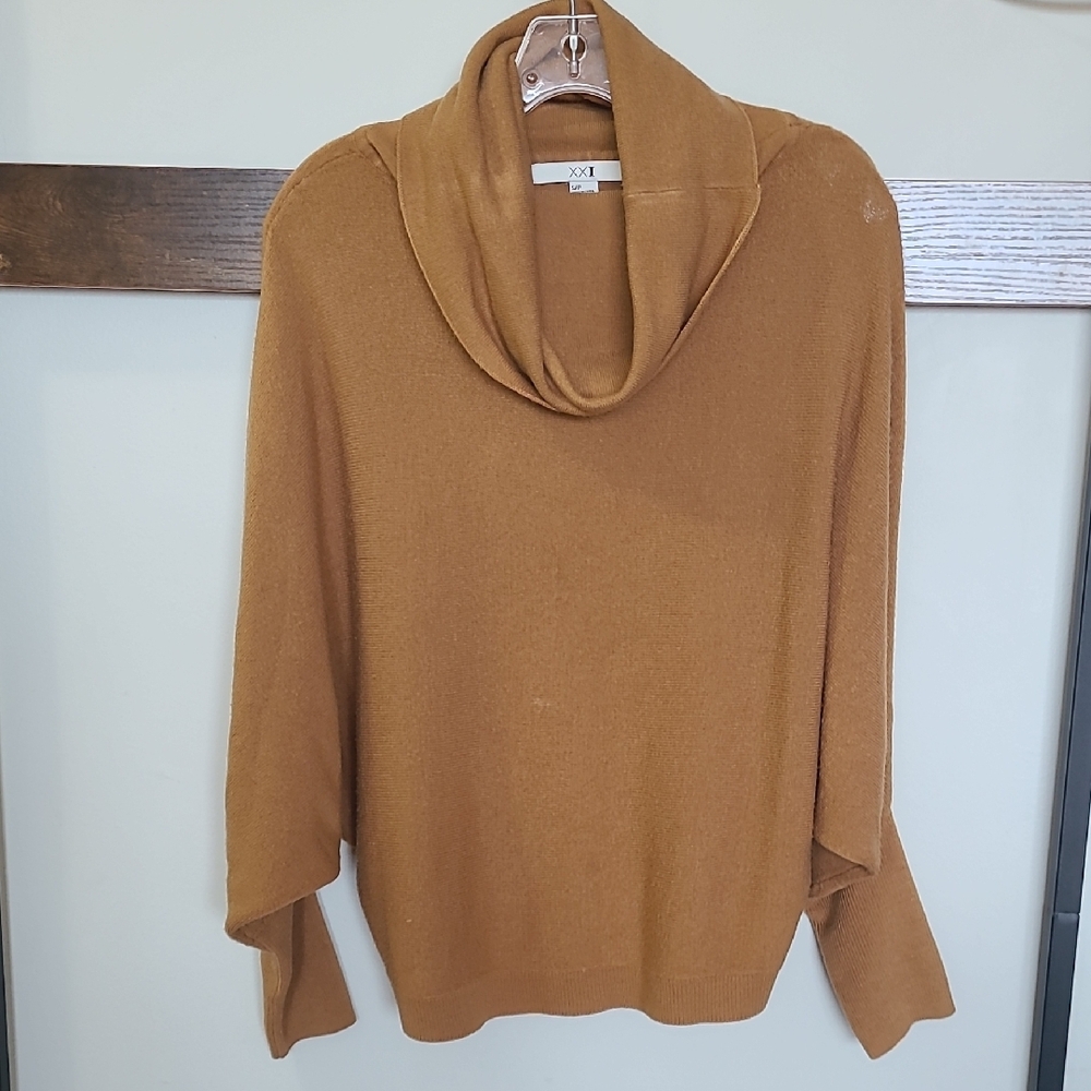 Forever 21 Tan Brown Coffee Cowl Neck Sweater Relaxed Fit